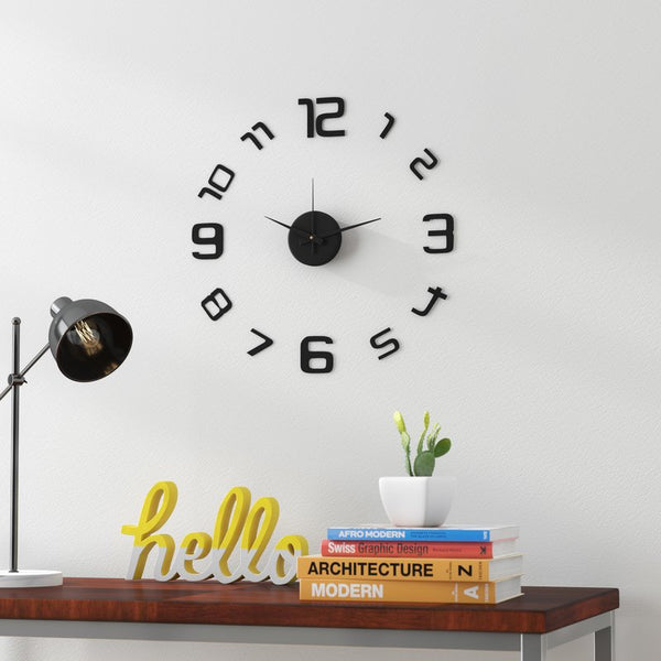 Loft97 3D Frameless Wall Clock, 20" Flexible Size, Black