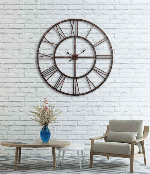 Loft97 CL0025PABK012 Oversize Rivet Roman Industrial Wall Clock, 45" Diameter, Antique Bronze