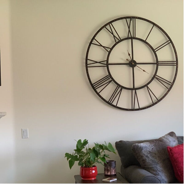 Loft97 CL0025PABK012 Oversize Rivet Roman Industrial Wall Clock, 45" Diameter, Antique Bronze