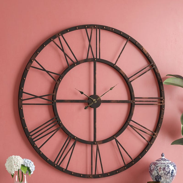 Loft97 CL0025PABK012 Oversize Rivet Roman Industrial Wall Clock, 45" Diameter, Antique Bronze
