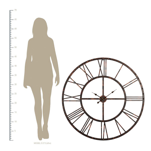 Loft97 CL0025PABK012 Oversize Rivet Roman Industrial Wall Clock, 45" Diameter, Antique Bronze