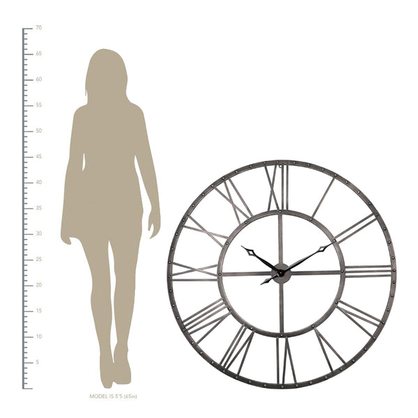 Loft97 CL25GY Rivet Roman Industrial Oversize Wall Clock, Gray, 45"