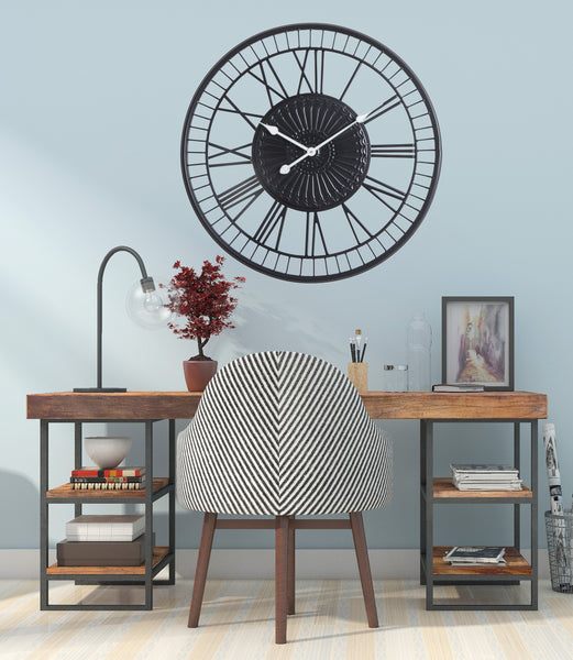 Loft97 Oversize Roman Round Wall Clock, 28" Diameter, Matte Black Finish