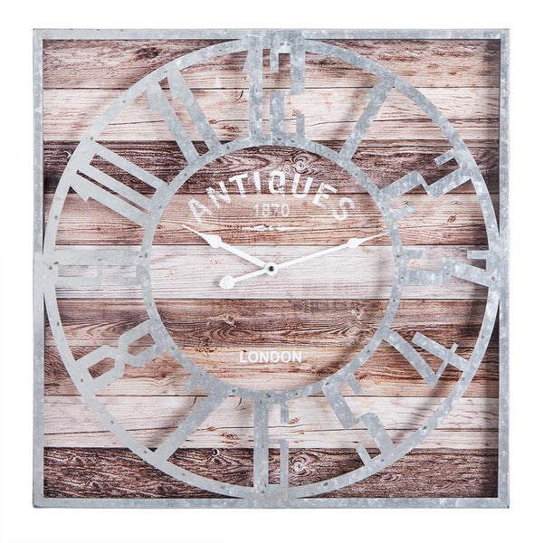 Loft97 Oversize Roman Square Wall Clock, 24" Diameter Clock Face, Multi-Tone Wood Finish