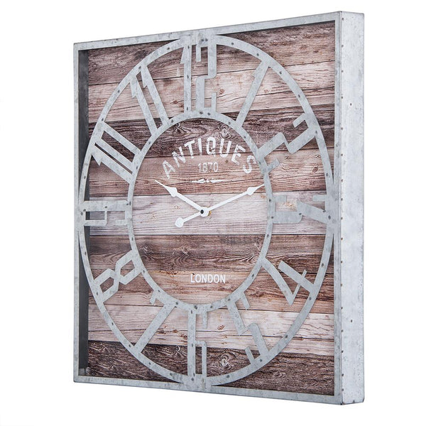 Loft97 Oversize Roman Square Wall Clock, 24" Diameter Clock Face, Multi-Tone Wood Finish