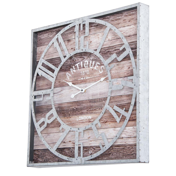 Loft97 Oversize Roman Square Wall Clock, 24" Diameter Clock Face, Multi-Tone Wood Finish