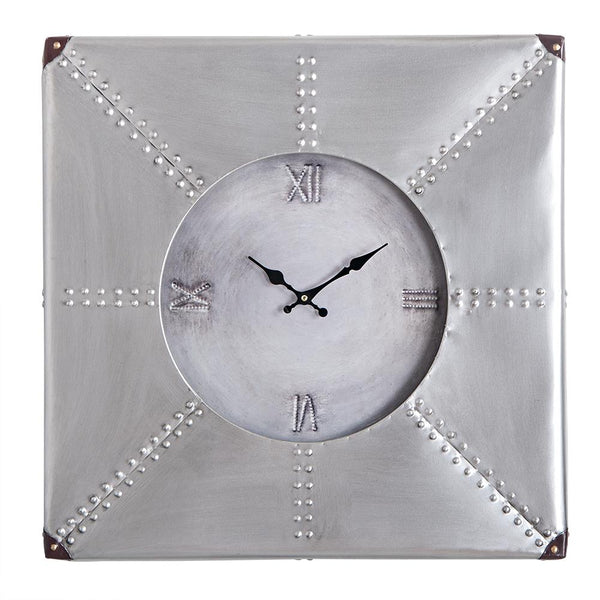 Loft97 CL29SV Oversize Roman Square Wall Clock, 24", Silver Rustic Finish