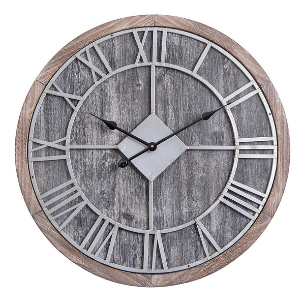 Loft97 CL30GY Industrial Wall Clock - Large Wall Clock, Big Clocks For Living Room Decor Or Dining Room Decor, Decorative Wall Clocks, Iron Wall Decor, Metal Wall Clock (28" Roman, Grey Wood)