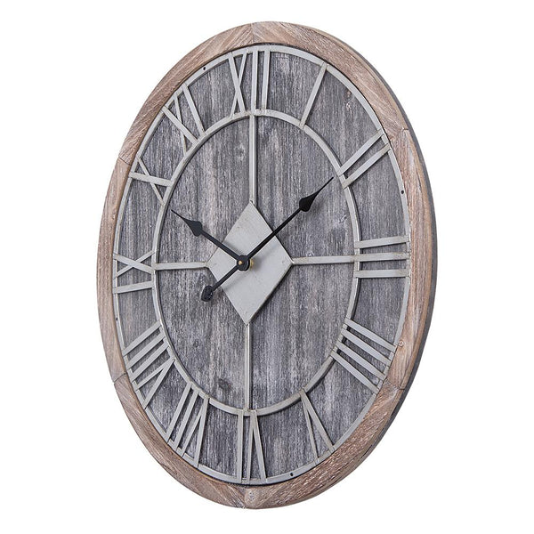 Loft97 CL30GY Industrial Wall Clock - Large Wall Clock, Big Clocks For Living Room Decor Or Dining Room Decor, Decorative Wall Clocks, Iron Wall Decor, Metal Wall Clock (28" Roman, Grey Wood)
