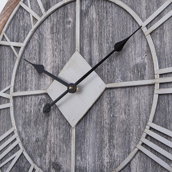 Loft97 CL30GY Industrial Wall Clock - Large Wall Clock, Big Clocks For Living Room Decor Or Dining Room Decor, Decorative Wall Clocks, Iron Wall Decor, Metal Wall Clock (28" Roman, Grey Wood)