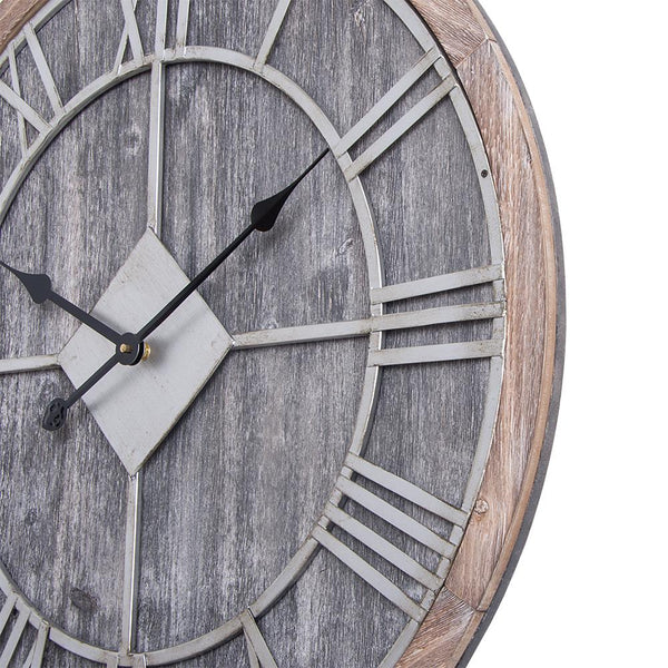 Loft97 CL30GY Industrial Wall Clock - Large Wall Clock, Big Clocks For Living Room Decor Or Dining Room Decor, Decorative Wall Clocks, Iron Wall Decor, Metal Wall Clock (28" Roman, Grey Wood)