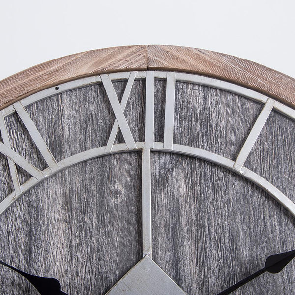 Loft97 CL30GY Industrial Wall Clock - Large Wall Clock, Big Clocks For Living Room Decor Or Dining Room Decor, Decorative Wall Clocks, Iron Wall Decor, Metal Wall Clock (28" Roman, Grey Wood)