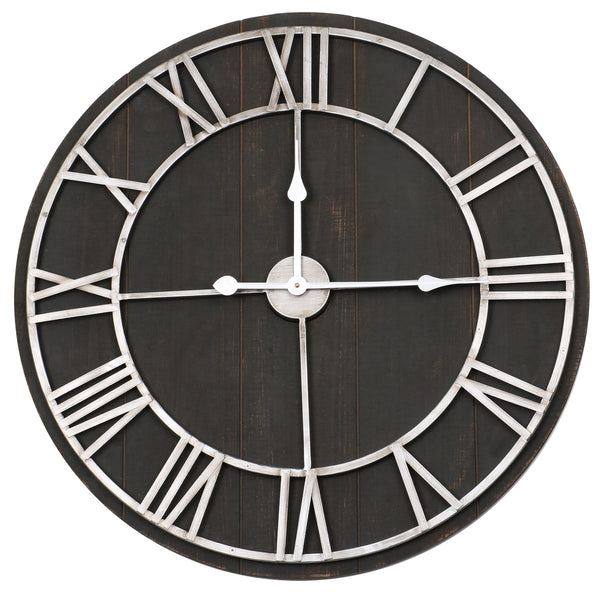 Loft97 CL33BK Industrial Wall Clock - Large Wall Clock, Big Clocks For Living Room Decor Or Dining Room Decor, Decorative Wall Clocks, Iron Wall Decor, Metal Wall Clock (28" Analog, Black Wood)