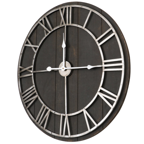 Loft97 CL33BK Industrial Wall Clock - Large Wall Clock, Big Clocks For Living Room Decor Or Dining Room Decor, Decorative Wall Clocks, Iron Wall Decor, Metal Wall Clock (28" Analog, Black Wood)
