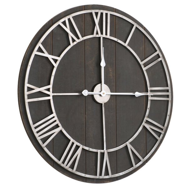 Loft97 CL33BK Industrial Wall Clock - Large Wall Clock, Big Clocks For Living Room Decor Or Dining Room Decor, Decorative Wall Clocks, Iron Wall Decor, Metal Wall Clock (28" Analog, Black Wood)