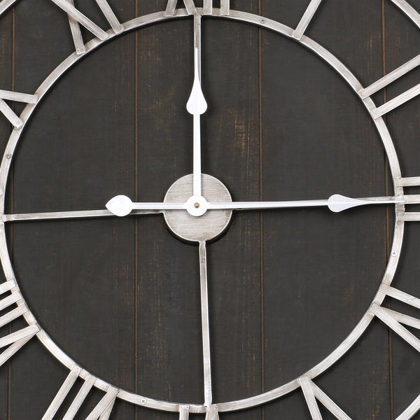 Loft97 CL33BK Industrial Wall Clock - Large Wall Clock, Big Clocks For Living Room Decor Or Dining Room Decor, Decorative Wall Clocks, Iron Wall Decor, Metal Wall Clock (28" Analog, Black Wood)
