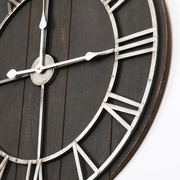 Loft97 CL33BK Industrial Wall Clock - Large Wall Clock, Big Clocks For Living Room Decor Or Dining Room Decor, Decorative Wall Clocks, Iron Wall Decor, Metal Wall Clock (28" Analog, Black Wood)