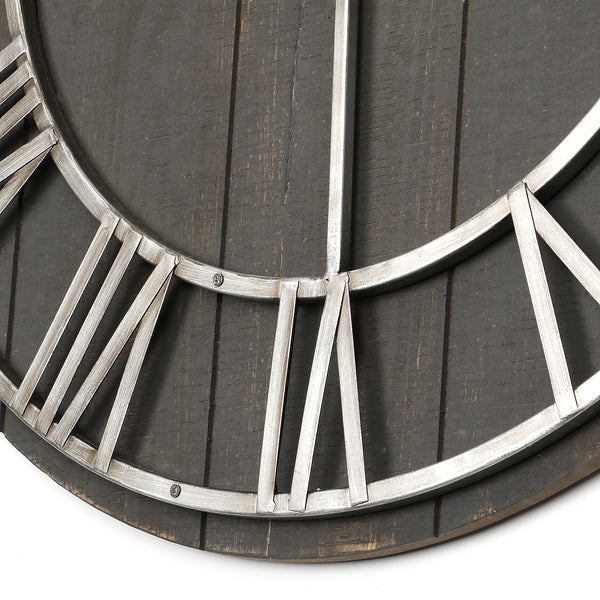 Loft97 CL33BK Industrial Wall Clock - Large Wall Clock, Big Clocks For Living Room Decor Or Dining Room Decor, Decorative Wall Clocks, Iron Wall Decor, Metal Wall Clock (28" Analog, Black Wood)