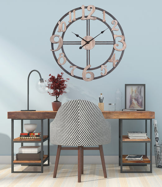 Loft97 CL34BK Oversize Roman Round Wall Clock, 28" Diameter, Multi-Tone Wood Finish
