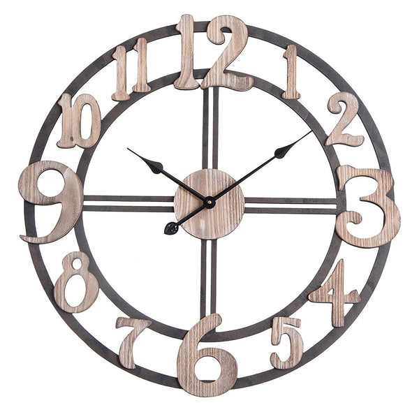 Loft97 CL34BK Oversize Roman Round Wall Clock, 28" Diameter, Multi-Tone Wood Finish