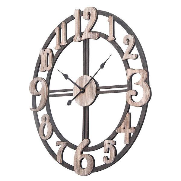 Loft97 CL34BK Oversize Roman Round Wall Clock, 28" Diameter, Multi-Tone Wood Finish
