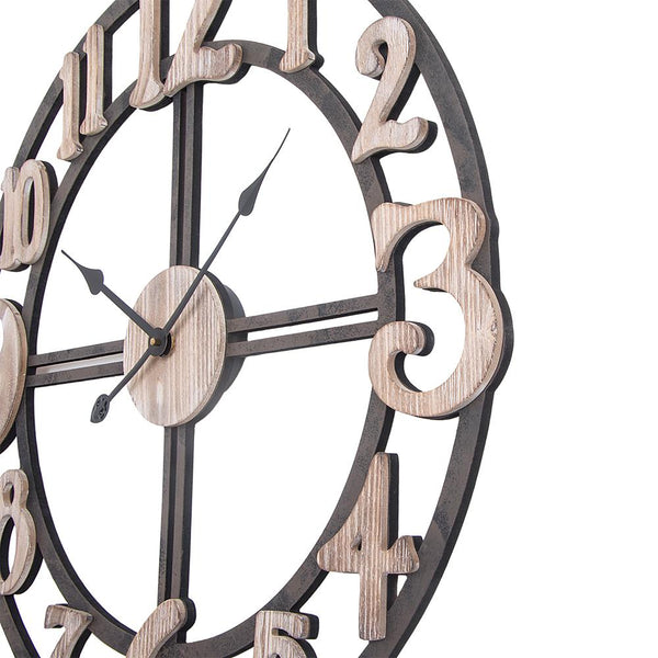 Loft97 CL34BK Oversize Roman Round Wall Clock, 28" Diameter, Multi-Tone Wood Finish