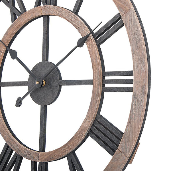 Loft97 CL36GY Industrial Wall Clock - Large Wall Clock, Big Clocks For Living Room Decor Or Dining Room Decor, Decorative Wall Clocks, Iron Wall Decor, Metal Wall Clock (24" Roman, Multi-Tone Wood)