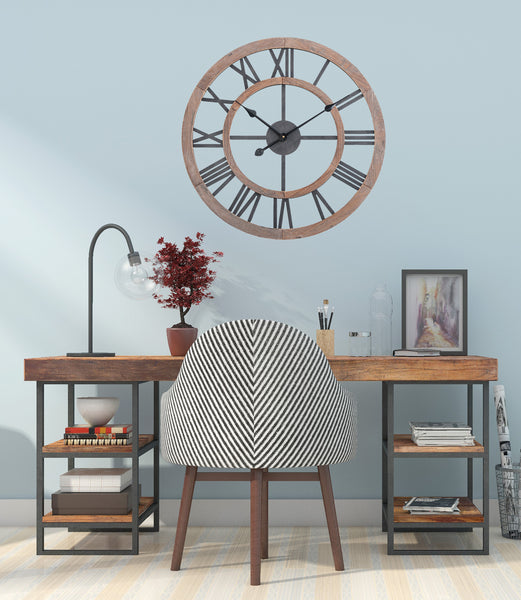 Loft97 CL36GY Oversize Roman Round Wall Clock, 24" Diameter, Multi-Tone Wood Finish