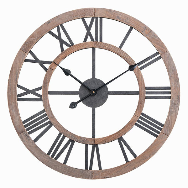 Loft97 CL36GY Industrial Wall Clock - Large Wall Clock, Big Clocks For Living Room Decor Or Dining Room Decor, Decorative Wall Clocks, Iron Wall Decor, Metal Wall Clock (24" Roman, Multi-Tone Wood)