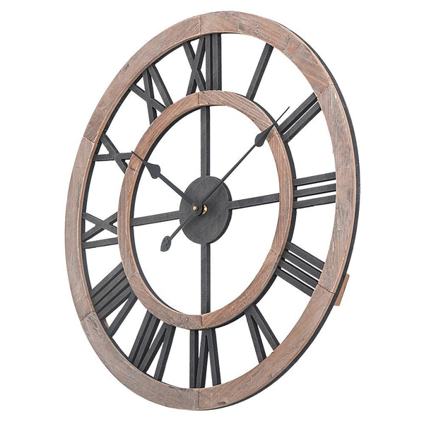 Loft97 CL36GY Oversize Roman Round Wall Clock, 24" Diameter, Multi-Tone Wood Finish
