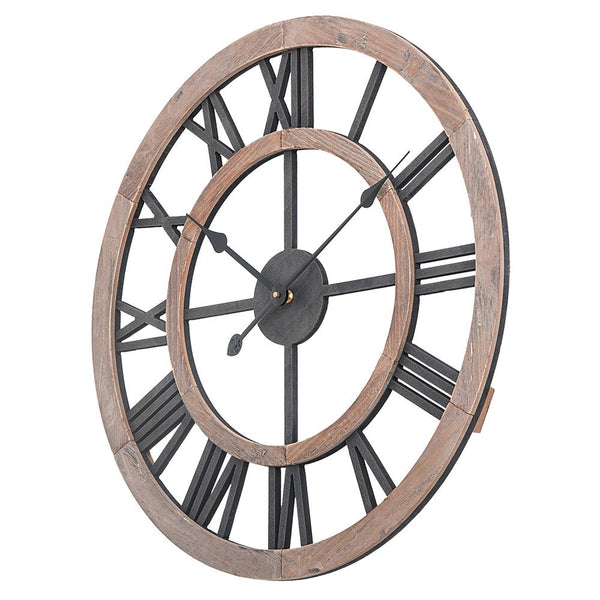 Loft97 CL36GY Industrial Wall Clock - Large Wall Clock, Big Clocks For Living Room Decor Or Dining Room Decor, Decorative Wall Clocks, Iron Wall Decor, Metal Wall Clock (24" Roman, Multi-Tone Wood)