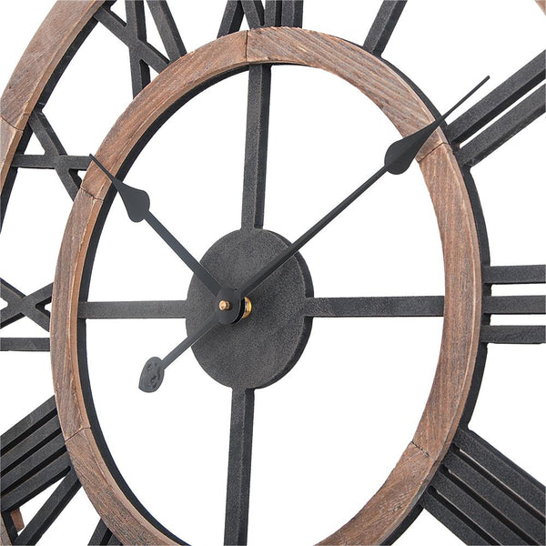 Loft97 CL36GY Industrial Wall Clock - Large Wall Clock, Big Clocks For Living Room Decor Or Dining Room Decor, Decorative Wall Clocks, Iron Wall Decor, Metal Wall Clock (24" Roman, Multi-Tone Wood)