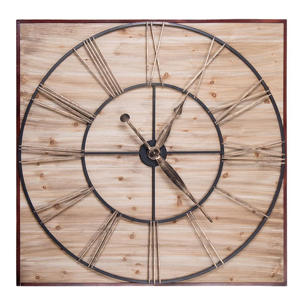 Loft97 Oversized Roman Square Wall Clock, 47" Diameter, Wood Finish