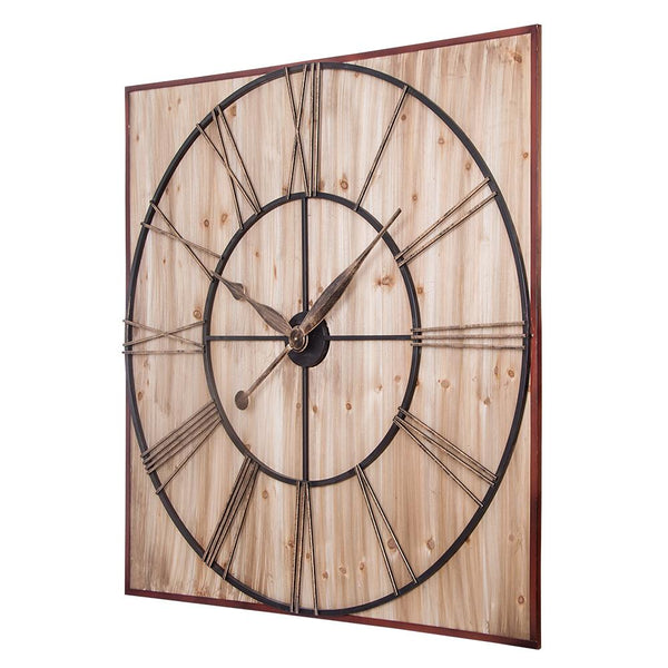 Loft97 Oversized Roman Square Wall Clock, 47" Diameter, Wood Finish