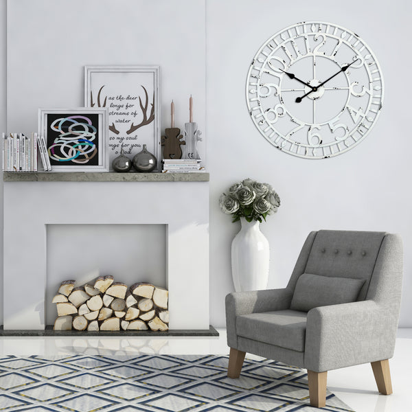 Loft97 CL39WW Manhattan Industrial Wall Clock, Analog, White, 24"
