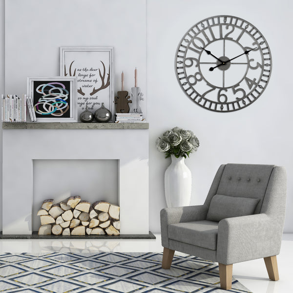 Loft97 CL40GY Manhattan Industrial Wall Clock, Analog, Gray, 24"