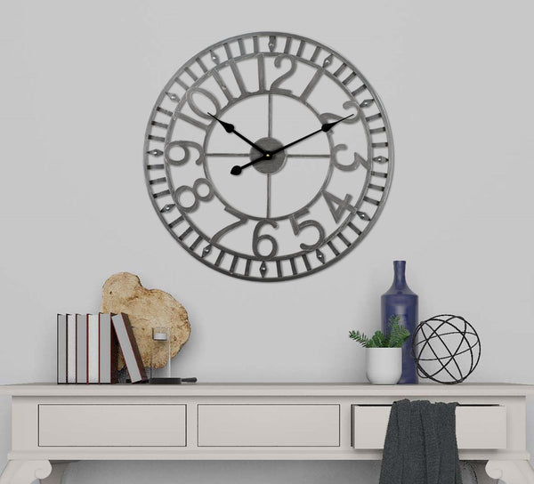 Loft97 CL40GY Manhattan Industrial Wall Clock, Analog, Gray, 24"