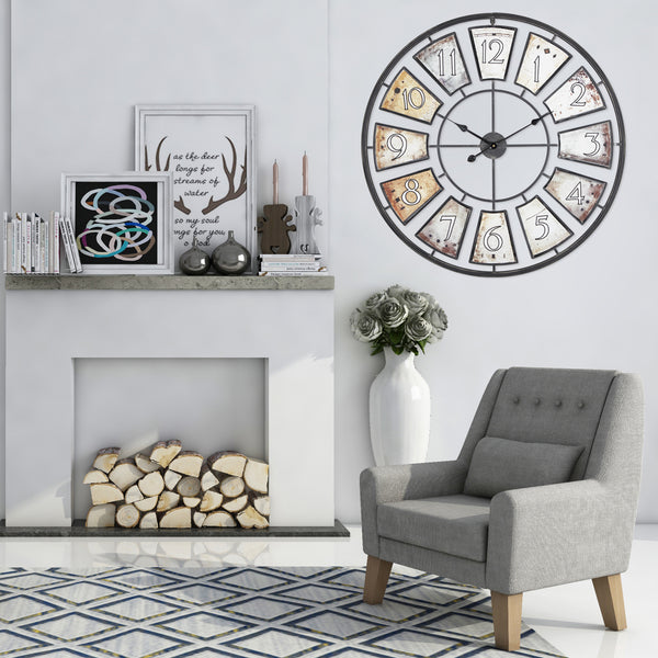 Loft97 CL44ML 35" Metal Wall Clock with Black Frame and Colored Panels
