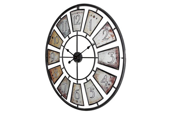 Loft97 CL44ML 35" Metal Wall Clock with Black Frame and Colored Panels