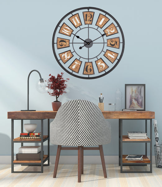 Loft97 CL45WD Industrial Wall Clock - Large Wall Clock, Big Clocks For Living Room Decor Or Dining Room Decor, Decorative Wall Clocks, Iron Wall Decor, Metal Wall Clock (27" Analog, Black)