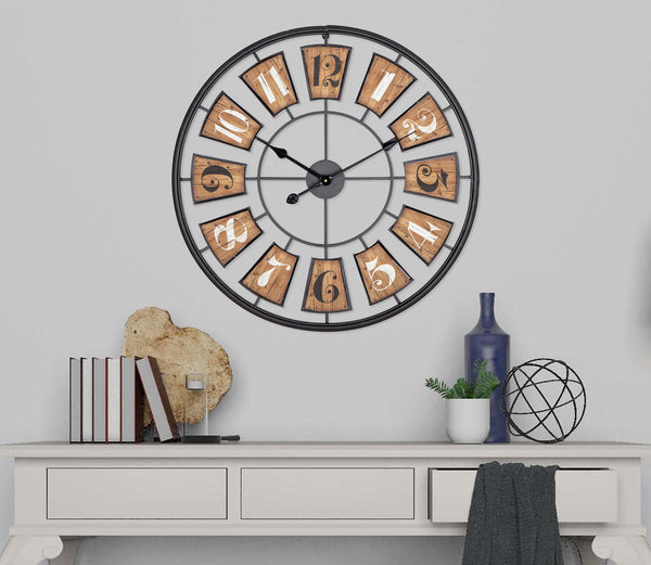 Loft97 CL45WD Industrial Wall Clock - Large Wall Clock, Big Clocks For Living Room Decor Or Dining Room Decor, Decorative Wall Clocks, Iron Wall Decor, Metal Wall Clock (27" Analog, Black)
