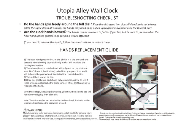 Loft97 CL0008PABK014 Oversize Roman Round Wall Clock, 30", Distressed Black