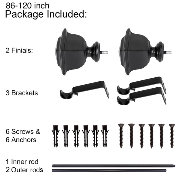 Loft97 D10XX Wall Mounted 3/4 Inch Curtain Rod - Curtain Rods For Windows, Adjustable Drapery Rods, Curtain Rods, Bedroom & Living Room Decorative Curtain Rods, Tapestry Poles