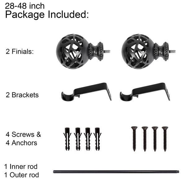 LOFT97 D122/4/8XX Wall Mounted 3/4 Inch Curtain Rod - Curtain Rods For Windows, Adjustable Drapery Rods, Curtain Rods, Bedroom & Living Room Decorative Curtain Rods, Tapestry Poles, Black