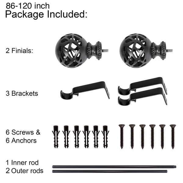 LOFT97 D122/4/8XX Wall Mounted 3/4 Inch Curtain Rod - Curtain Rods For Windows, Adjustable Drapery Rods, Curtain Rods, Bedroom & Living Room Decorative Curtain Rods, Tapestry Poles, Black