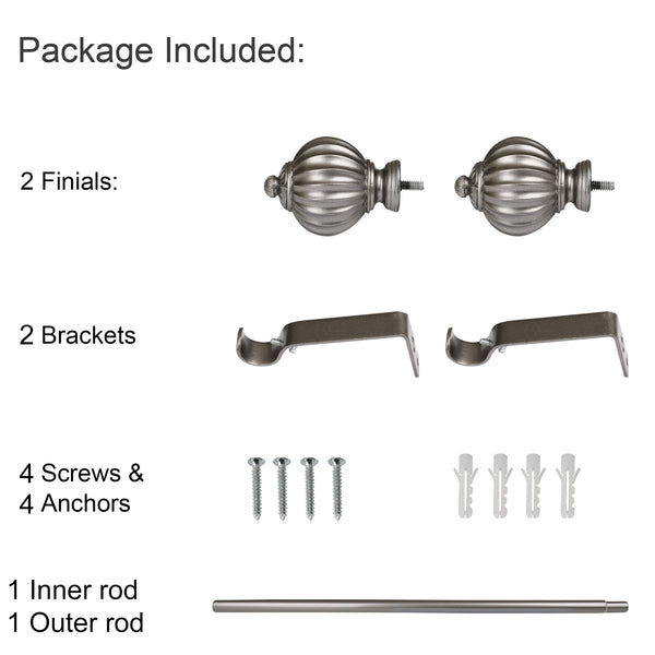 Loft97 D42P Wall Mounted Curtain Rod with Decorative Round Finials, 28-48", Pewter
