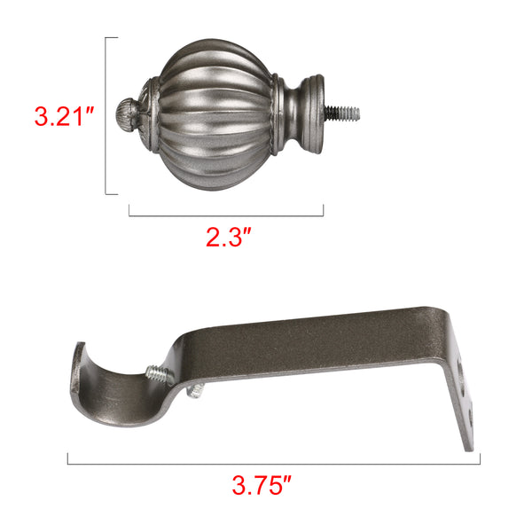 Loft97 D44P Wall Mounted Curtain Rod with Decorative Round Finials, 48-86", Pewter