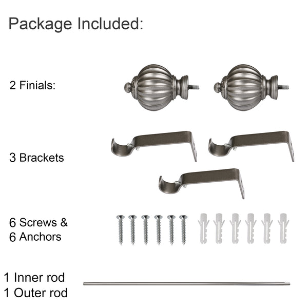 Loft97 D44P Wall Mounted Curtain Rod with Decorative Round Finials, 48-86", Pewter