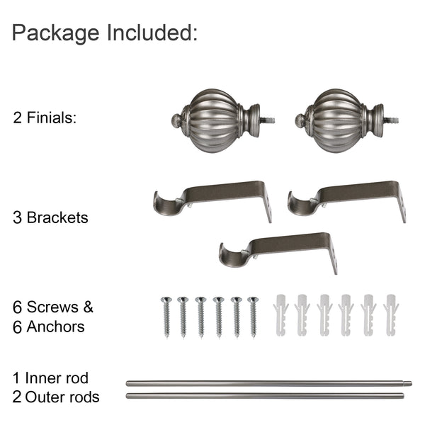 Loft97 D48P Wall Mounted Curtain Rod with Decorative Round Finials, 86-120", Pewter