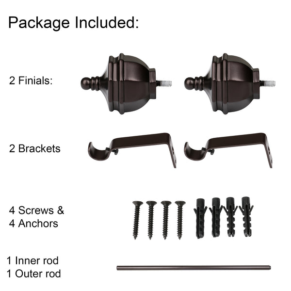Loft97 D62RB Curtain Rod with Decorative Urn Finial, 28-48", Bronze